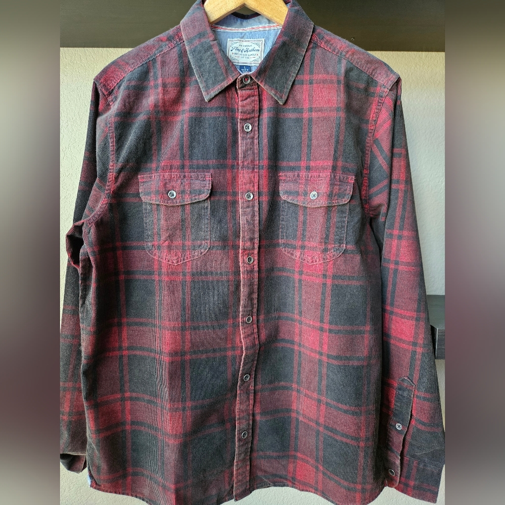 Flag Anthem Long Sleeve Tuckerman Vintage Plaid Corduroy Shirt Lg
